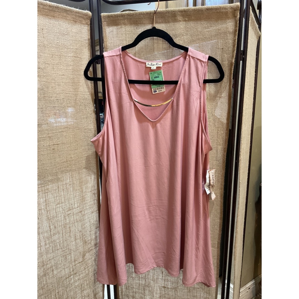 Indigo Rose Plus Size 2X Rose Pink V Neck Gold Accent Sleeveless Top Shirt